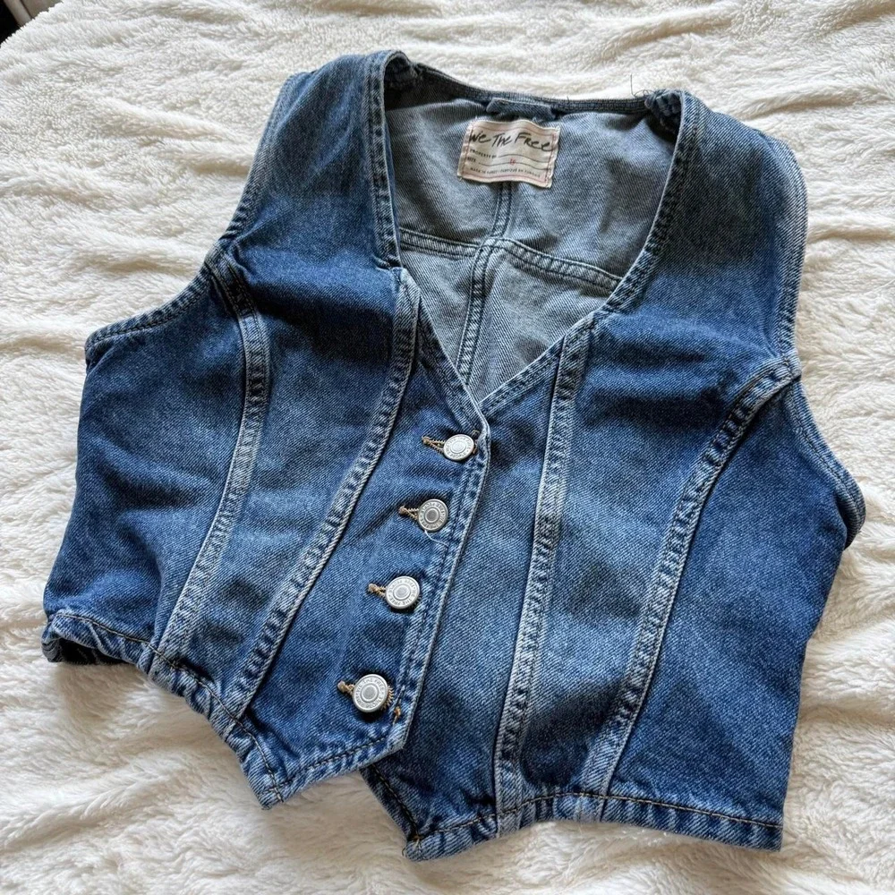 Free People We The Free Women's XS Tate Denim Vest Dark Indigo